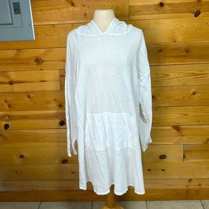 Bryn Walker white cotton gauze hoodie hooded hoody tunic top swim cover XL
